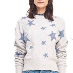 Rebecca Taylor Sweater Star Intarsia Grey Star Wool Blend Sz L CozyChic